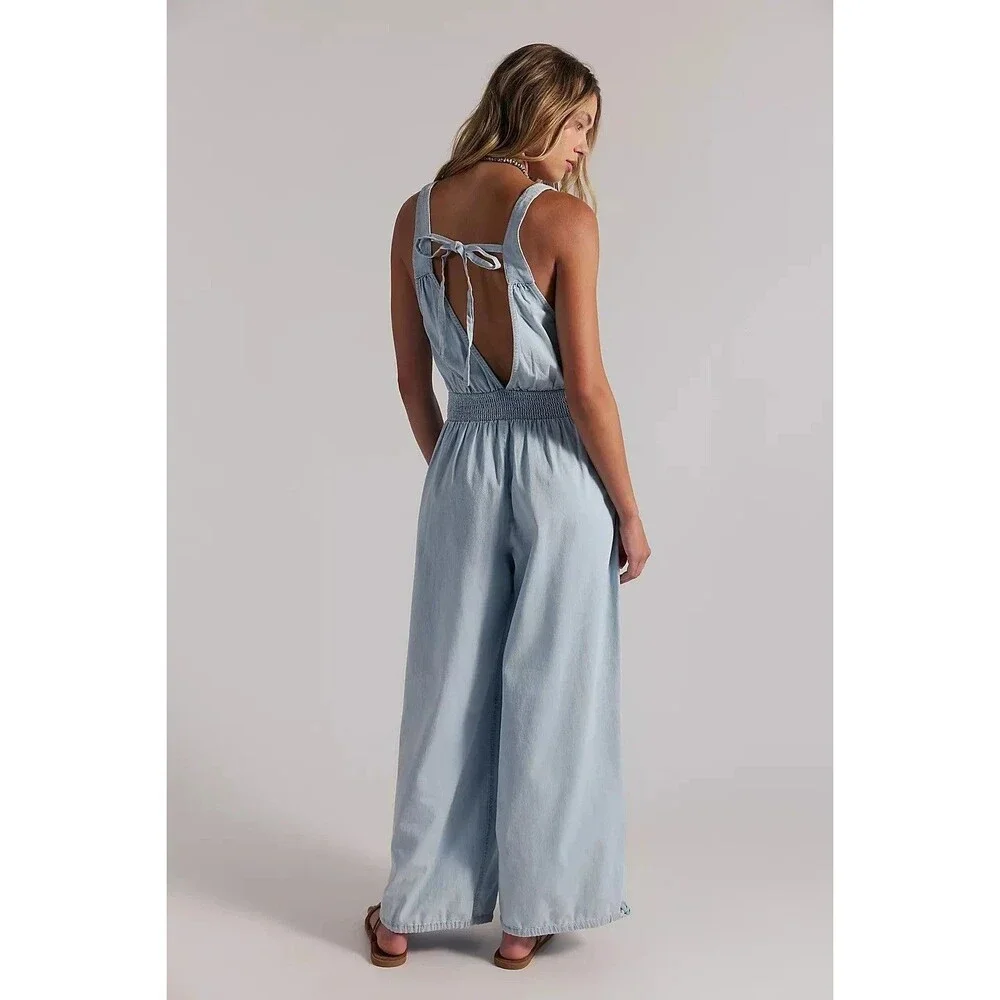 Free People We The Free Vintage Heirloom One-Piece Jumpsuit Smocked L 287986